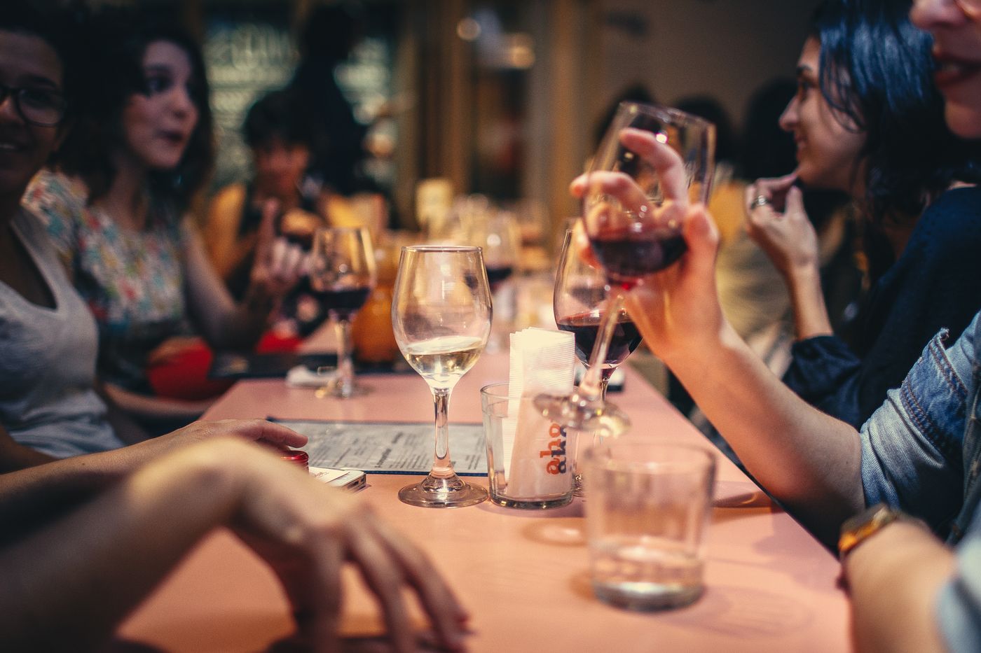 Wine glasses during the meal